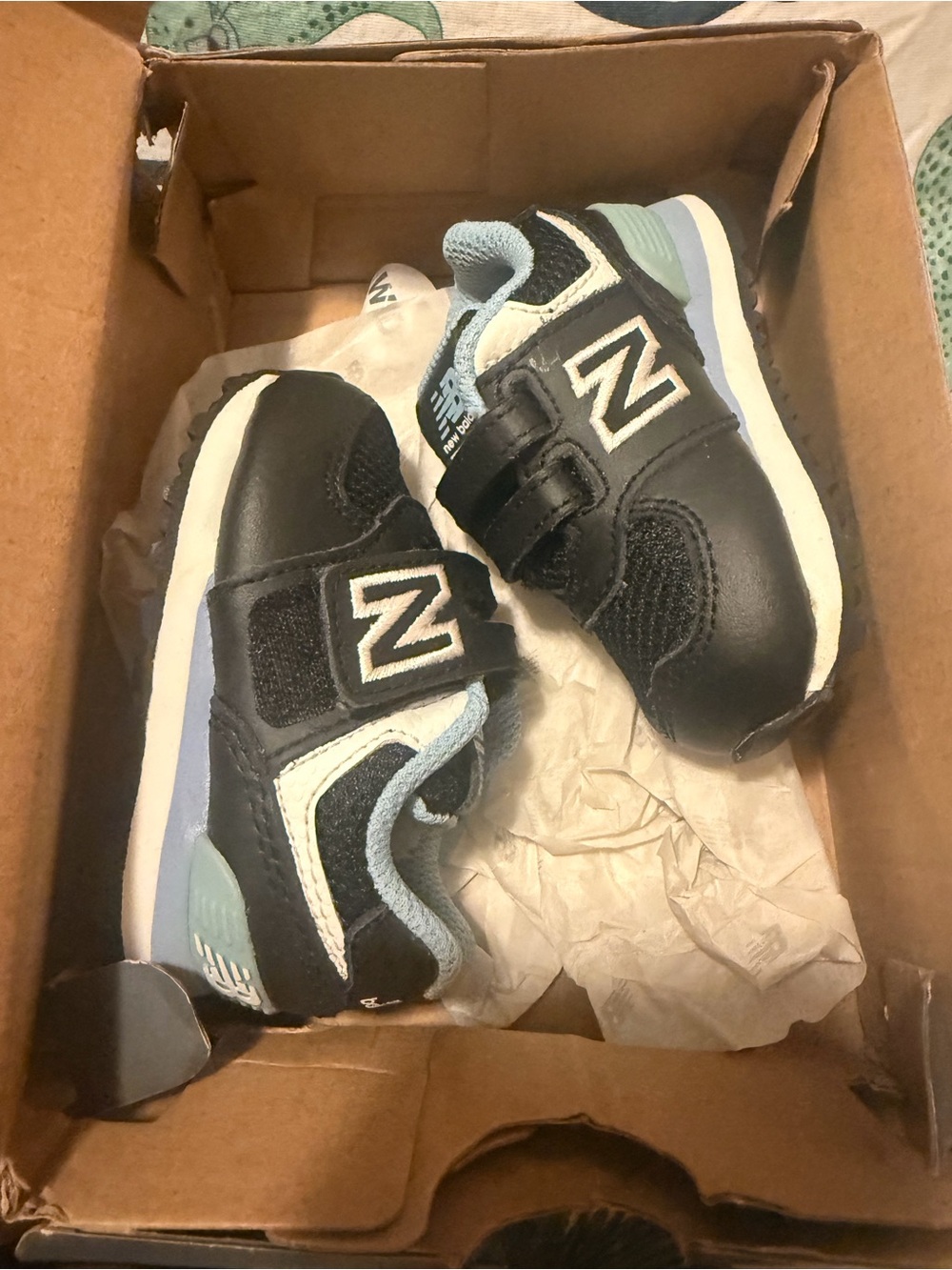 New Balance Kids Black & Light Blue Velcro Athletic Sneakers